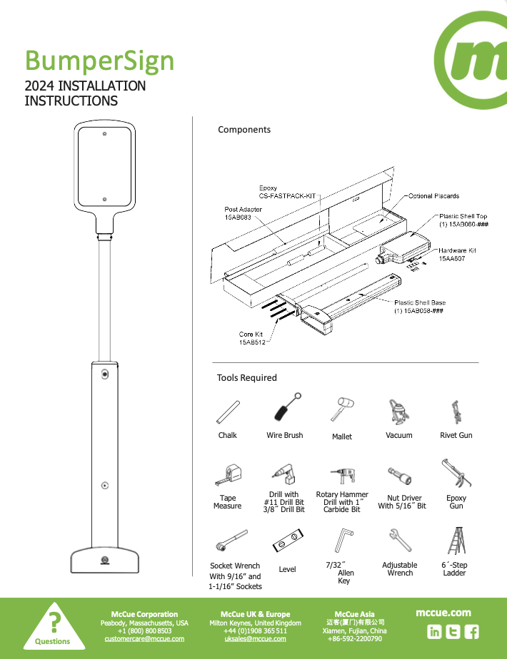 McCue Safety Product Sheet Installation Instruction Information