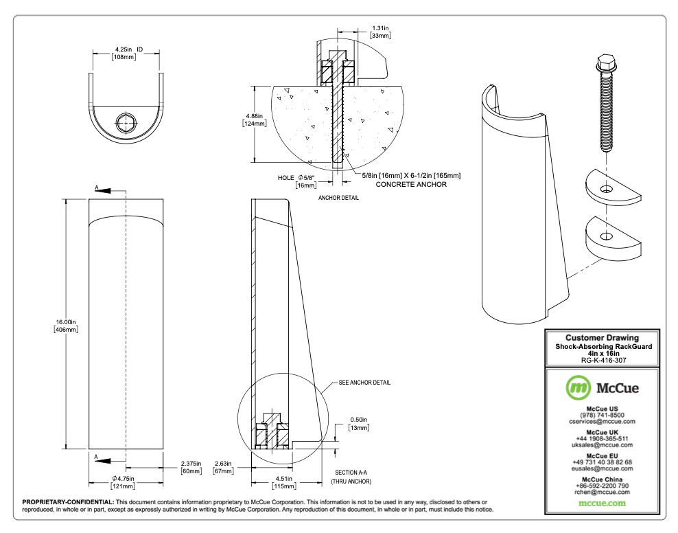 4˝ (102mm) Wide x 16˝ (406mm) Tall Customer Drawing