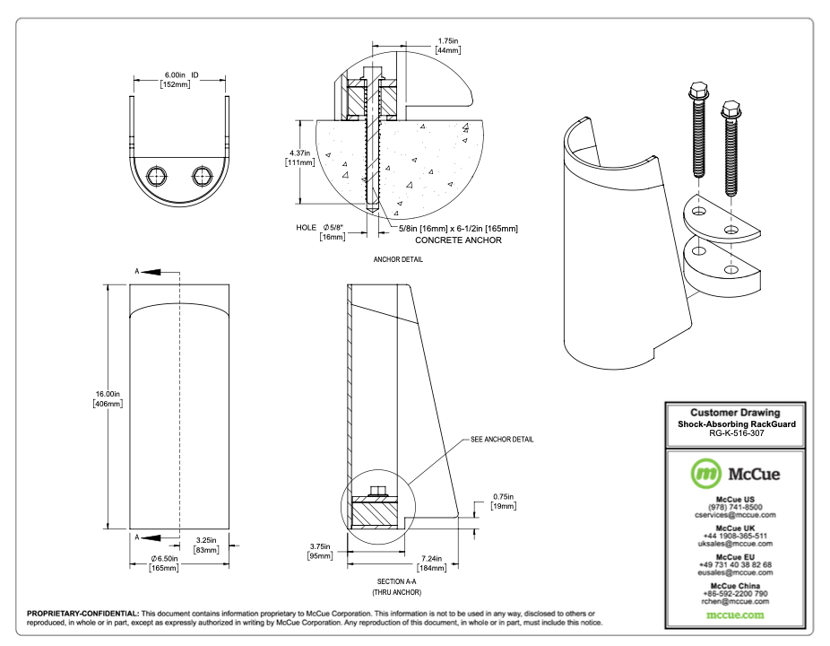 5.5˝ (140mm) Wide x 16˝ (406mm) Tall Customer Drawing