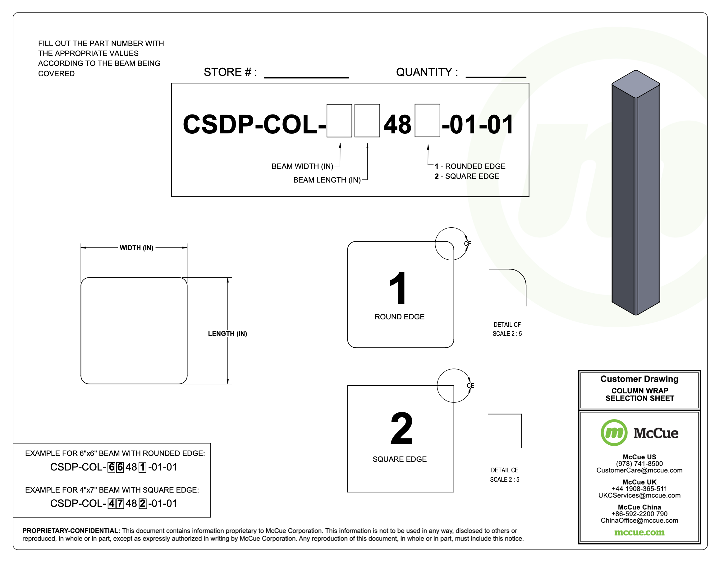 CartStop Diamond Plate Column Wrap Selection Sheet